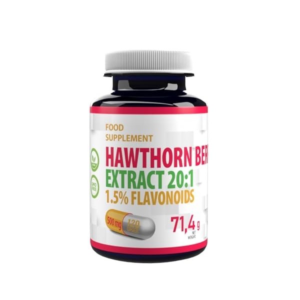 Baie daubépine Hawthorn Berry 5,000mg équivalent 500mg dextrait 10:1 120 gélules végétaliennes, 1,5% de flavonoïdes, te