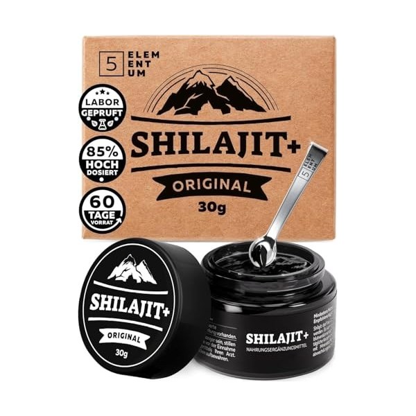 Shilajit Original Himalaya – Hautement dosé à 85 % dacide fulvique – 30 g – 60 jours dapprovisionnement – Premium Pure Shil