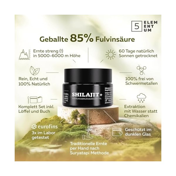 Shilajit Original Himalaya – Hautement dosé à 85 % dacide fulvique – 30 g – 60 jours dapprovisionnement – Premium Pure Shil