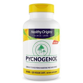 Healthy Origins, Pycnogenol, 100mg, Extrait dÉcorce de Pin avec Procyanidines, 120 Capsules végétaliennes, Sans Soja, Sans G