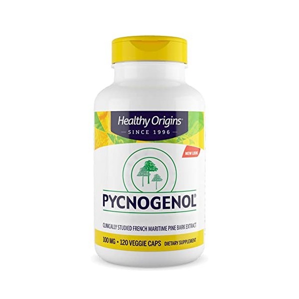 Healthy Origins, Pycnogenol, 100mg, Extrait dÉcorce de Pin avec Procyanidines, 120 Capsules végétaliennes, Sans Soja, Sans G
