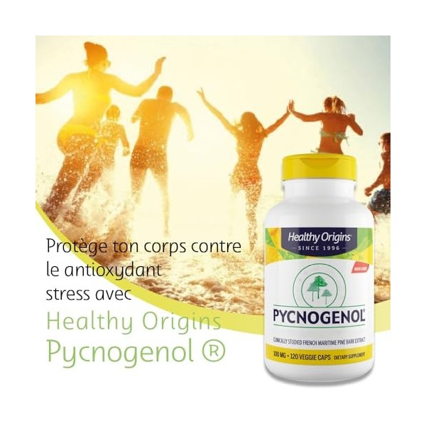Healthy Origins, Pycnogenol, 100mg, Extrait dÉcorce de Pin avec Procyanidines, 120 Capsules végétaliennes, Sans Soja, Sans G