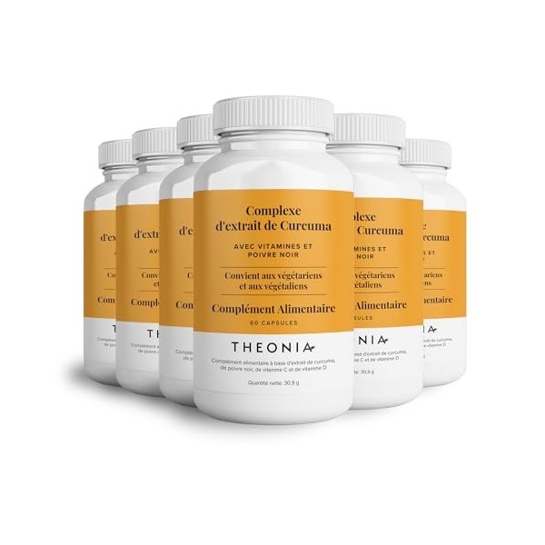 Complément alimentaire Complexe à lextrait de curcuma de Theonia - Vitamine D3 et C, Poivre noir - Contribue à la bonne sant