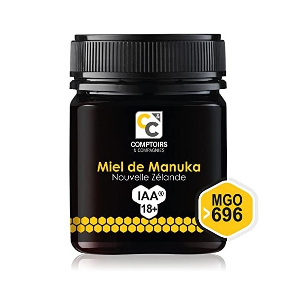 COMPTOIRS ET COMPAGNIES - Miel de Manuka Actif - IAA18+ MGO696+ - Origine Nouvelle Zélande - 250g & Miel de Manuka Actif - 