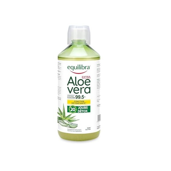 Equilibra Compléments Alimentaires, Aloe Vera Extra 99,5%, à Consommer Pur e ou Dilué e , Aloin Free, Détox, Pure Pulpe, San