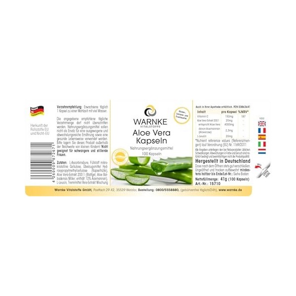 Gélules daloe vera - végétalien & hautement dosé - extrait daloe vera 200:1 - correspond à 4000mg daloe vera - 100 gélules