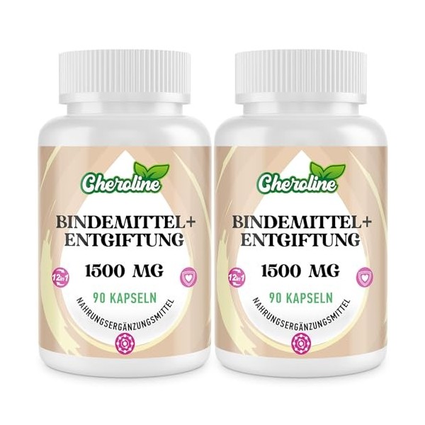 Cheroline Binder Detox Capsules 1500 mg, avec Charbon Actif, pour Toxines, Supplément de Désintoxication Foie-intestin 12 en