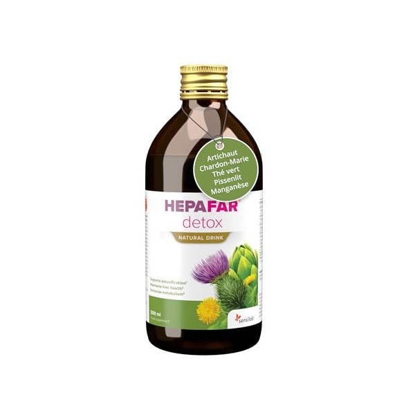 Hepafar Natural Liver Detox Drink – 500 ml pour 20 jours – Avec du chardon-Marie, du thé vert, du manganèse, du pissenlit et