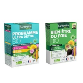 Santarome - Pack Digestion & Détox - Bien-être du foie 20 ampoules & Programme Ultra Détox Bio 30 ampoules - Pour une mei