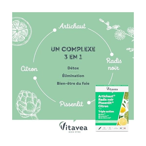 VITAVEA BIEN-ETRE - Detox Bien être du Foie Elimination - Complément Alimentaire, Digestion, Confort Intestinal, Draineur - A