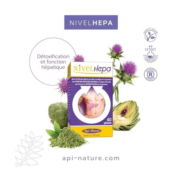 Nivelhepa 40 Gélules | Chardon-marie, extrait dartichaut, choline, chlorelle, SAMe et glutathion | Protection et détoxificat