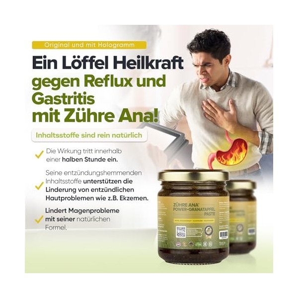 Zühre Ana Pâte de grenade puissante : formulation 100% naturelle | Aide naturelle en cas de problèmes destomac, reflux, gast