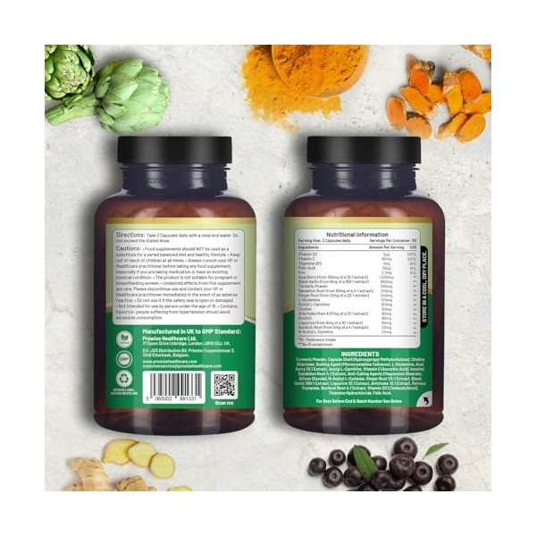 Advanced Livcare+ 60 capsules végétaliennes | Ajouté avec de la choline, de lartichaut, de la racine de bardane, de la racin