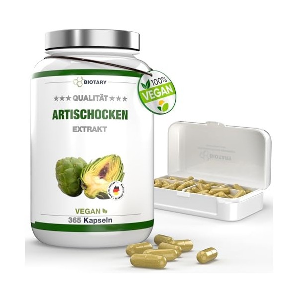 Extrait dartichaut | 365 gélules | Extrait 30:1 -72.000 mg dartichaut | 5% cynarine 120 mg | 2400 mg portion journalièr