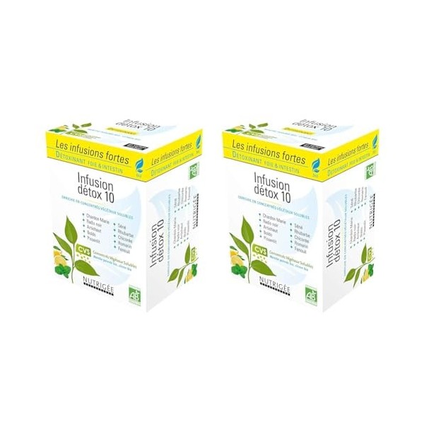 Infusion Détox 10 Bio • Détoxinant Foie & Intestin • Huiles essentielles Menthe Poivrée & Citron • Issue de l’agriculture Bio