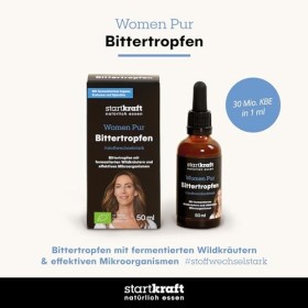 startkraft Women Pur Gouttes amères sans alcool 50 ml – 24 souches de micro-organismes fermentées – Gouttes de substances amè
