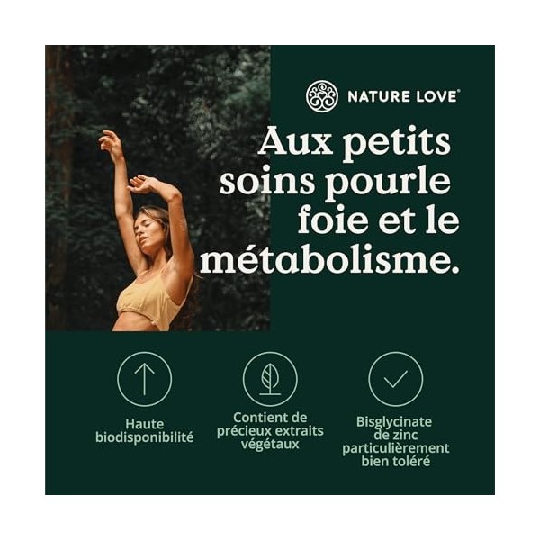NATURE LOVE® Complexe Foie - 120 gélules - avec chardon-marie, choline, extrait dartichaut, curcuma & zinc - hautement dosé,