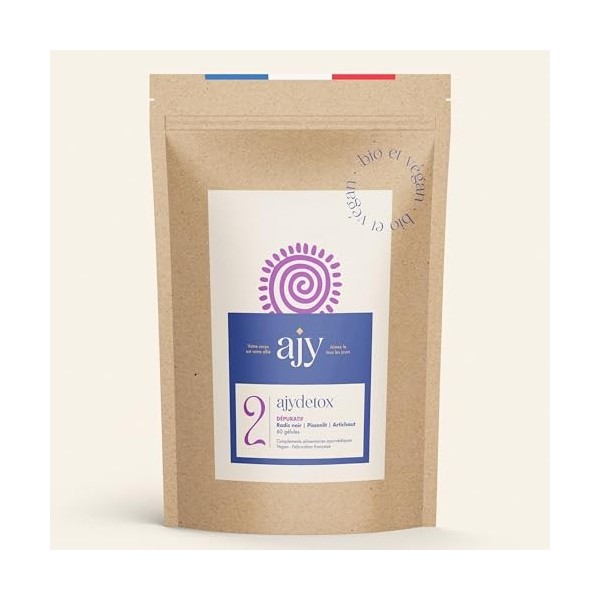 AJYDETOX BIO | Complément alimentaire digestion & detox foie | Artichaut, Radis noir, Pissenlit & Maltodextrine | 60 gélules,
