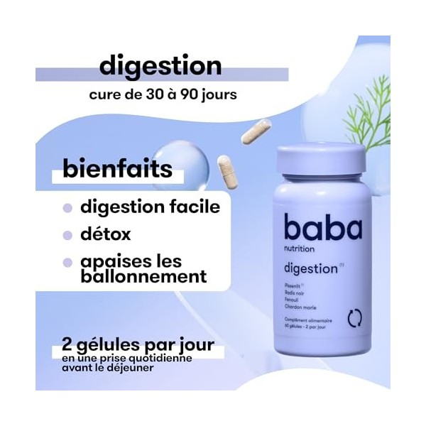 Baba Nutrition Complément alimentaire digestion | Complexe 6 plantes pour améliorer digestion & ballonnements | Radis Noir, F