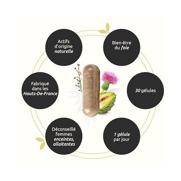 HERBESAN®- HÉPADETOX - Bien-être du foie, Excès alimentaire- Titré en sylimarine : 42 mg - Complexe de 3 plantes, Calcium et