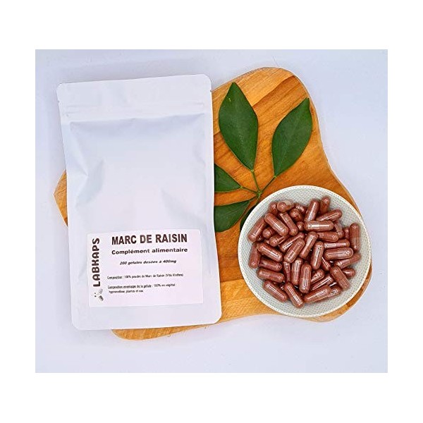 MARC DE RAISIN 200 gélules dosées à 400 mg enveloppe 100% végétale - complément alimentaire