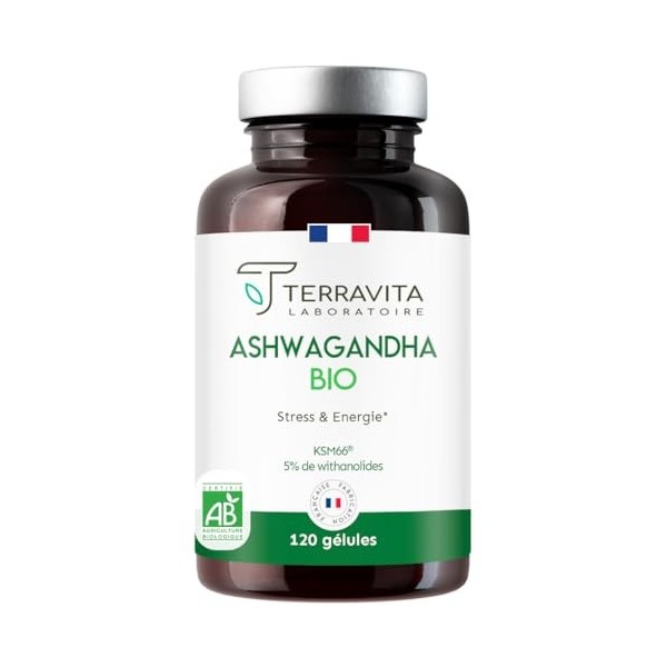ASHWAGANDHA BIO KSM-66® | Dosage Extra Fort 1200 mg | 5% de Withanolides | Sommeil, Vitalité, Stress & Mémoire | Sans Excipie