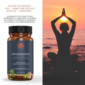 Ashwagandha KSM-66 + Sensoril 15-20% Withanolides Adaptogène et Nootropique pour un Sommeil Profond, le Bien-être, lÉnergi