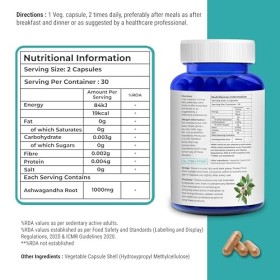 Biovitalia Organics Ashwagandha 1000 mg Gélule | Complément alimentaire pour hommes et femmes | Favorise la santé musculaire 