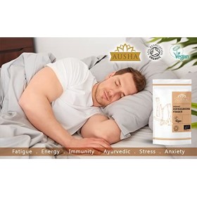 AUSHA Poudre dAshwagandha biologique 100g | Cru, soulagement du stress et de lanxiété, énergie, aide au sommeil, adaptogène