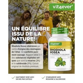 Extrait de Rhodiola Rosea - 120 gélules de 500 mg - Matière première de qualité supérieure : 3% de rosavine & 1% de salidrosi