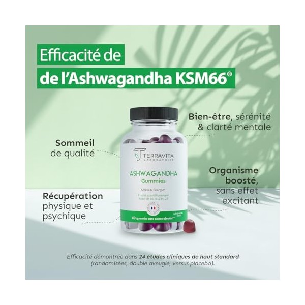 Gummies Ashwagandha 600 mg | Anti-Stress - Sommeil - Vitalité | Ashwagandha Breveté KSM-66® | -28% de Cortisol en 2 Mois | 60
