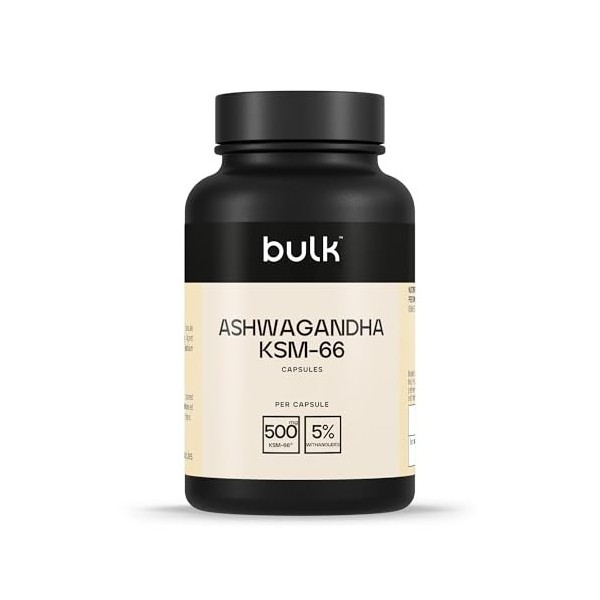 Bulk Capsules dashwagandha KSM-66, 500 mg, paquet de 90, lemballage peut varier