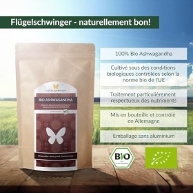 1kg de poudre dAshwagandha BIO, cultivée et produite selon le standard bio de lUE, mise en bouteille et contrôlée en Allema