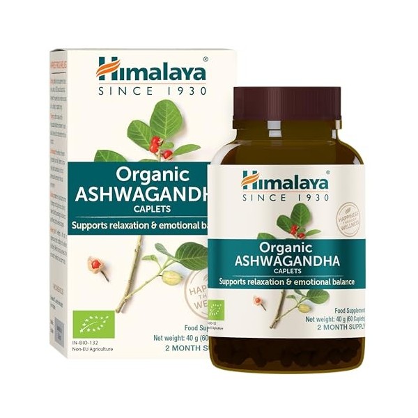 Himalaya Organic Ashwagandha, 60 jours dapprovisionnement, supplément à base de plantes pour le soulagement du stress, sans 