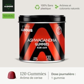 Ashwagandha Gummies - 120 Gommes Goût Cerise - Ashwagandha KSM-66 - Withania Somnifera - Anti Stress, Calme lAnxiété, Relaxa