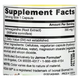 Jarrow Ashwagandha 300mg - 120 vcaps - Adaptogène Puissant pour Équilibre & Bien-être - Gélules Végétales