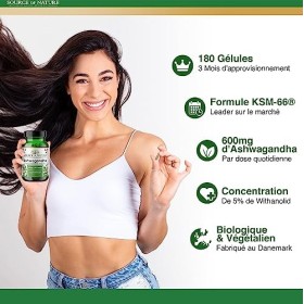 Ashwagandha biologique | KSM-66® | Source of Nature® | 300mg | 180 gélules | 5% de Withanolide | Haute dose | Sleepberry | Vé