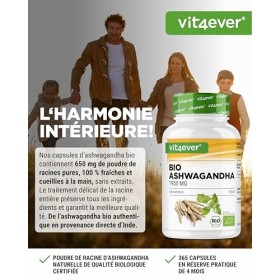 Original Organic Ashwagandha - 365 Capsules - Fortement dosé avec 1950mg par portion quotidienne - Véritable baie du sommeil 