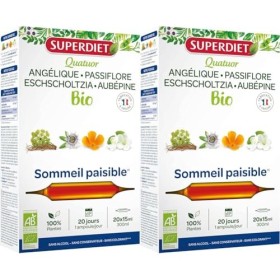 SuperDiet Quator Passiflore Aubépine Angélique Eschoscholzia 20 ampoules de 15ml soit 300ml - BIO Lot de 2 