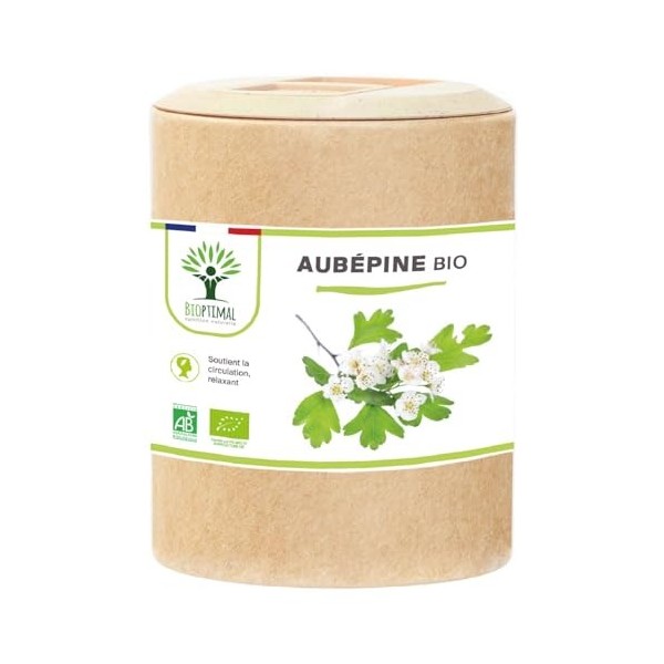 Aubépine bio - Bioptimal - Complément alimentaire - Sommeil Anti-Stress Anxiété - 100% Sommité Fleurie en Poudre Pure - 300mg