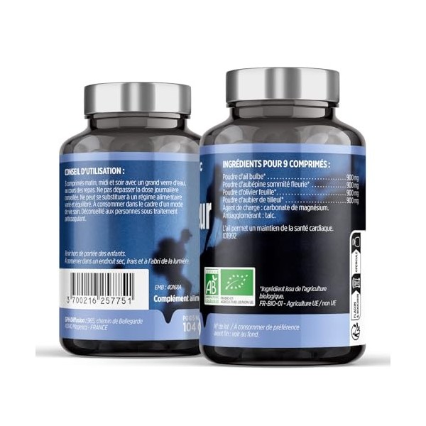 Complexe de plantes - Atout Cœur Bio - 400 mg - Ail, Aubépine, Aubier de Tilleul, Olivier - 200 comprimés