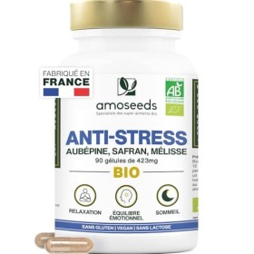 Anti-stress BIO | Aubépine, Safran, Mélisse | Équilibre Émotionnel, Relaxation, Réduit la Tension Nerveuse | 90 gélules de 42