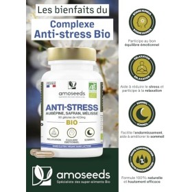 Anti-stress BIO | Aubépine, Safran, Mélisse | Équilibre Émotionnel, Relaxation, Réduit la Tension Nerveuse | 90 gélules de 42