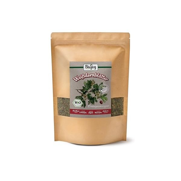 Biojoy Thé daubépine BIO 500 g , séchée et coupée, Feuilles daubépine Crataegus Monogyna 