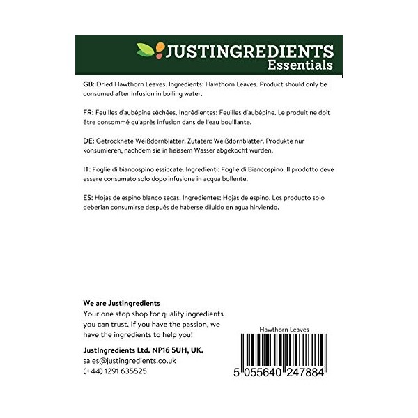 JustIngredients Essential Feuilles dAubépine 250 g - Lot de 3
