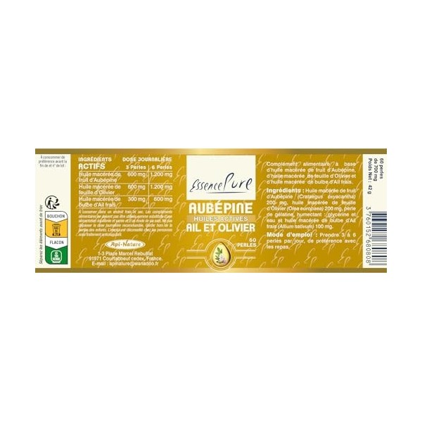 Ail Olivier Aubépine Essence Pure | Hypertension & Système Cardiovasculaire Sain | Aubepine Ail Gelules et Feuille dolivier 