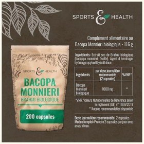 Gélules de Brahmi bio - 200 gélules - Bacopa Monnieri parfaitement dosé - Dose journalière de 1000 mg de Brahmi - Qualité bio