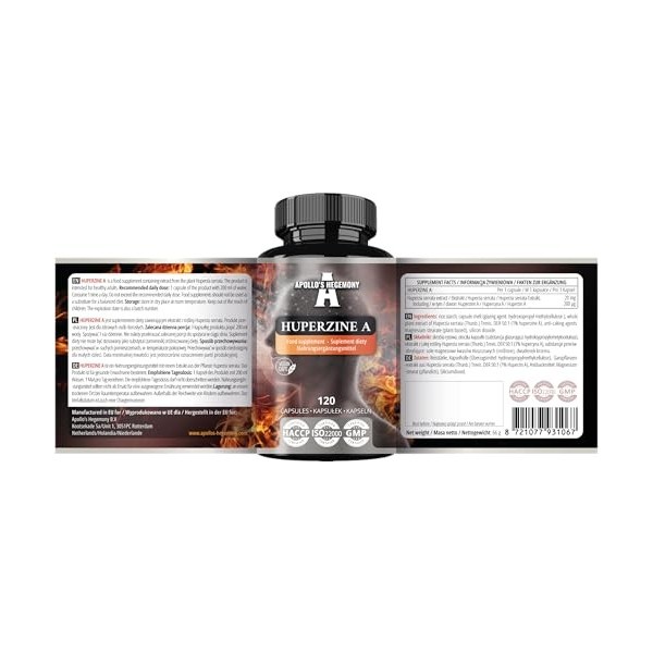 Huperzine A 200 mcg dans chaque gélule - 120 gélules végétaliennes - 4 mois dapprovisionnement pour le soutien cognitif - Hu