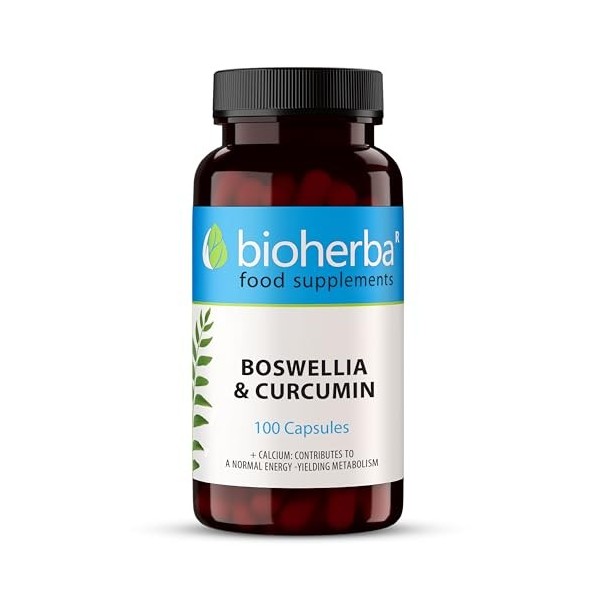 Boswellia & Curcumine - 100 Gélules Puissant Complément Alimentaire Naturel Enrichi en Calcium de BIOHERBA