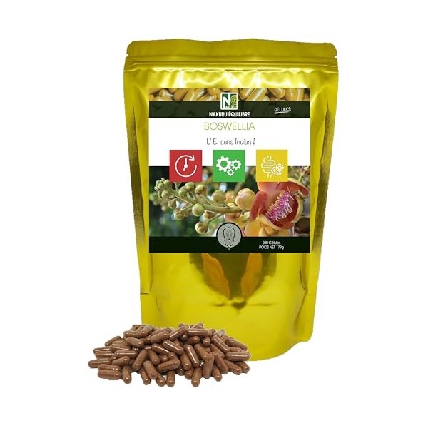 NAKURU | Boswellia | Gamme Équilibre | Fabriqué en France | "LEncens Indien !" 500 Gélules de 358mg / Poids Net: 179g 